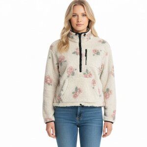 PINK Victoria's Secret Floral Sherpa Teddy Half-Zip Pullover Size XS